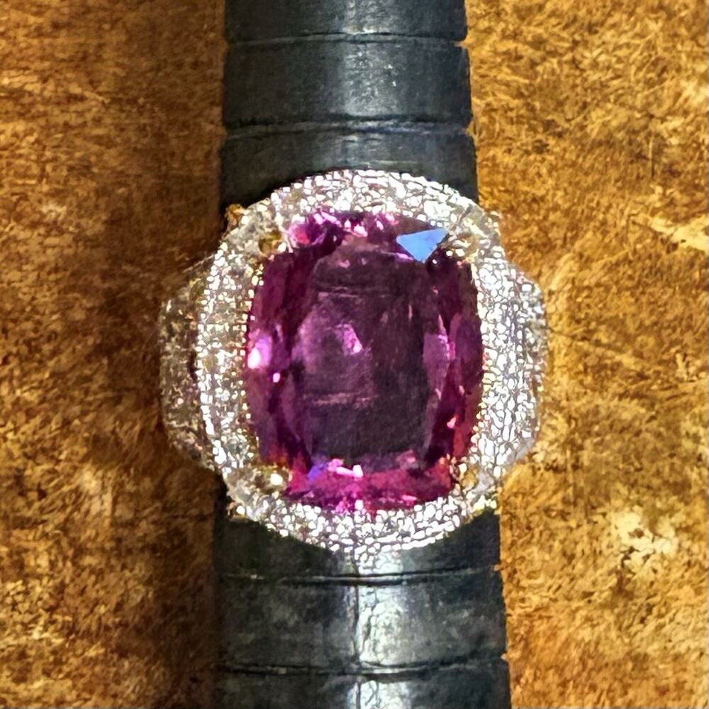 Gold Vermeil over Sterling, Lab Created Pink Sapphire & CZ Cocktail Ring Sz 6 - Picture 6 of 9